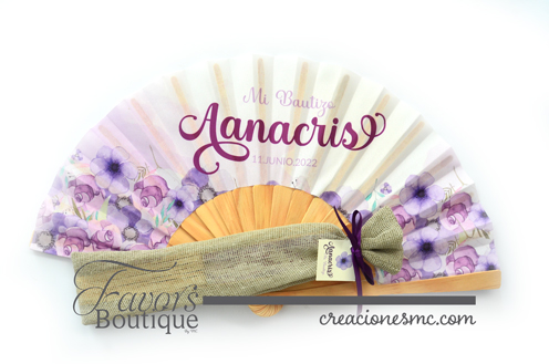creaciones mc abanicos bautizo flores lila - Abanicos Personalizados