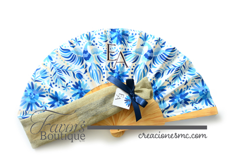 creaciones mc abanicos mexicanos color azul boda - Abanicos Personalizados