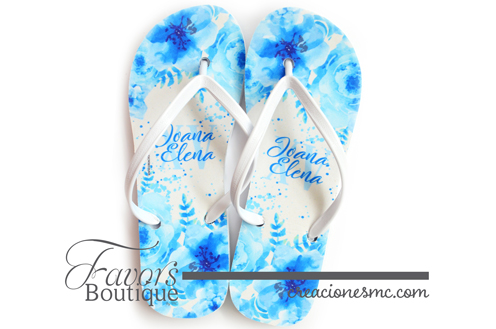 creaciones mc sandalias a todo color xv anos flores azules - Sandalias Personalizadas