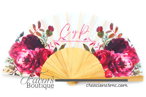 creaciones mc abanicos personalizados boda flores bugambilia - Abanicos Personalizados