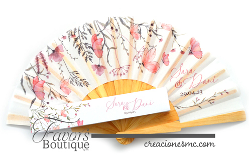 creaciones mc abanicos personalizados boda flores rosa - Abanicos Personalizados