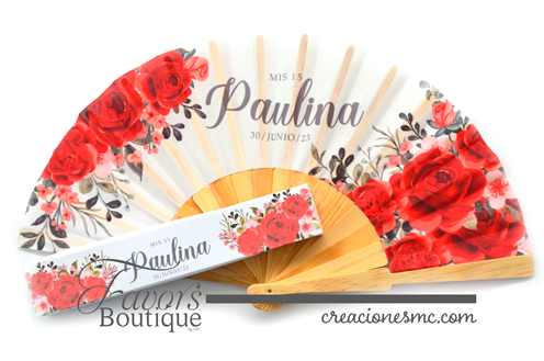 creaciones mc abanicos personalizados xv anos rosas rojas - Abanicos Personalizados