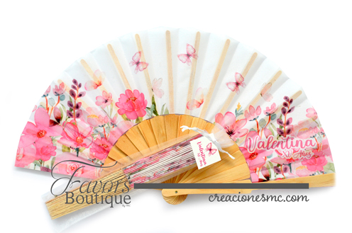 creaciones mc abanicos personalizados flores rosa xv anos - Abanicos Personalizados