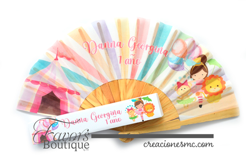 creaciones mc abanicos personalizados tema circo colores pastel - Abanicos Personalizados