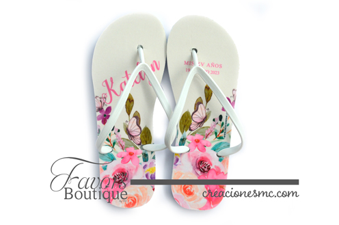 creaciones mc recuerdos xv anos sandalias tonos mariposa y flores fucsia - Sandalias Personalizadas