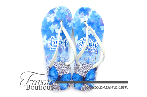 creaciones mc sandalias personalizadas mariposasa azules - Sandalias Personalizadas