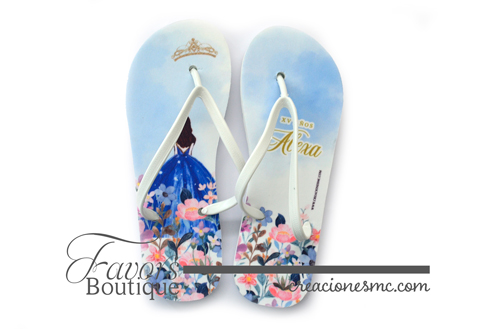 creaciones mc sandalias personalizadas quinceanera azul con flores - Sandalias Personalizadas